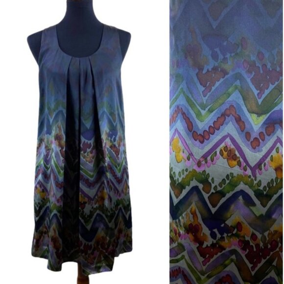 CALYPSO ST BARTH Watercolor 100% Silk SHIFT DRESS Size SMALL 4 6 - Picture 4 of 5